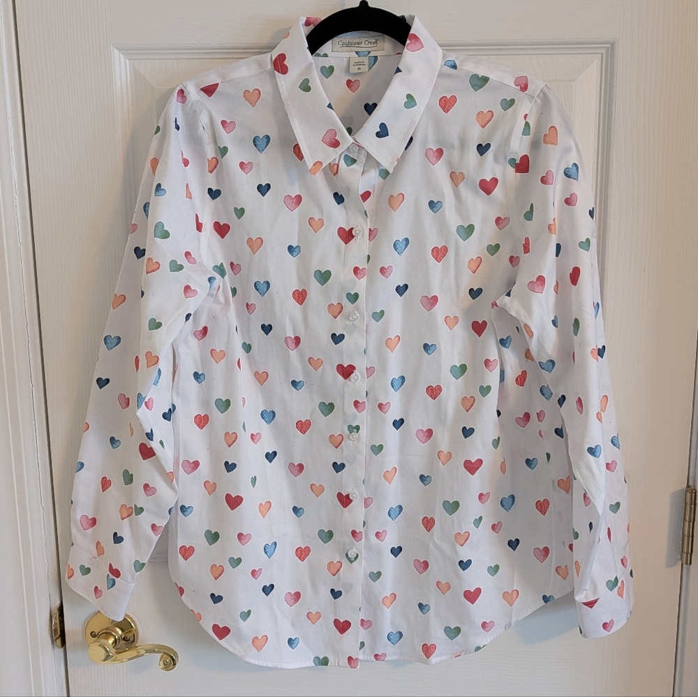 Coldwater Creek Heart Print Button Down, 10
